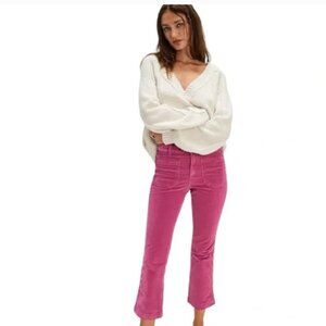 NWOT Free People High Time Velvet Kick Flare Pants In Very Berry SZ-0